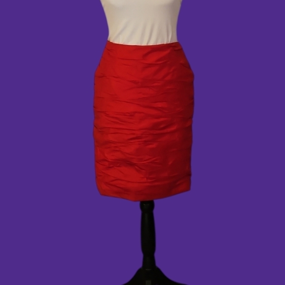 Vicki SOBLE Couture Red Disco Satin Taffeta Ruched Formal Wiggle Skirt - Picture 1 of 6
